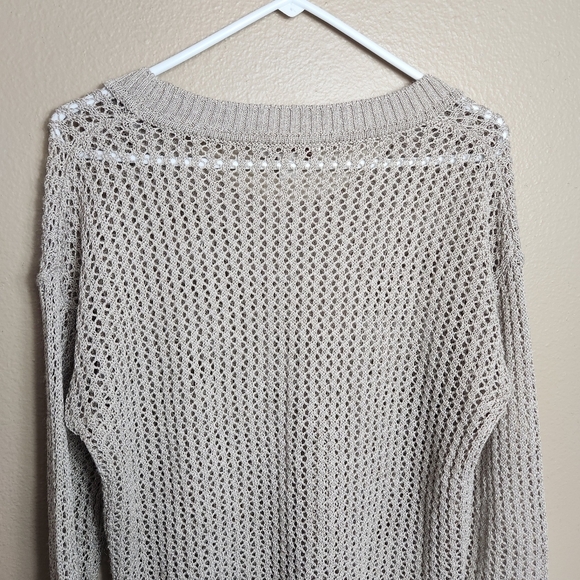 Coldwater Creek Wmns Beige Ramie Blend Crochet Open Knit Crewneck LS Sweater |M| - Picture 5 of 6